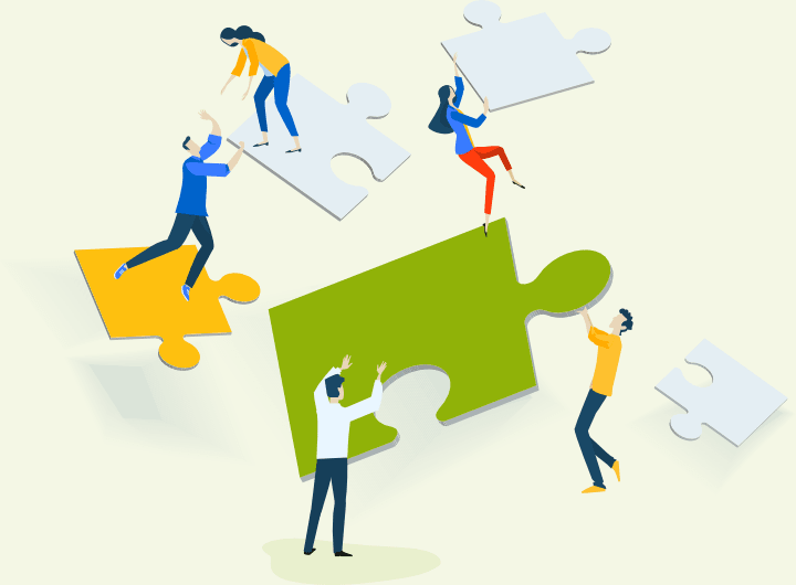 An illustration of people arranging jigsaw pieces