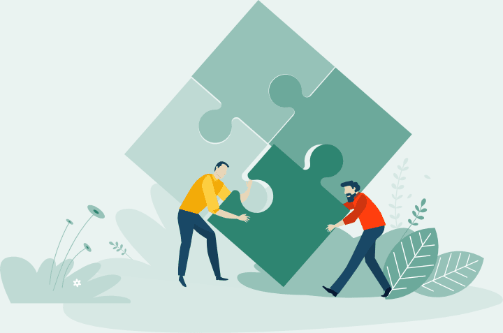 An illustration of people arranging jigsaw pieces